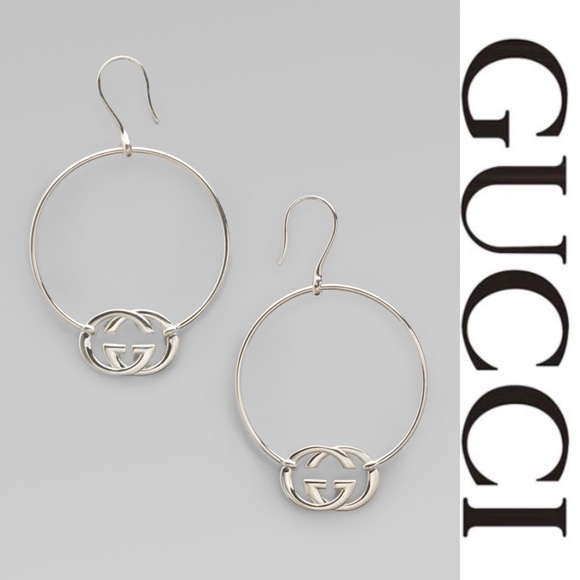 Gucci Britt Silver GG Signature Loop Earrings*NWT - Picture 2 of 7